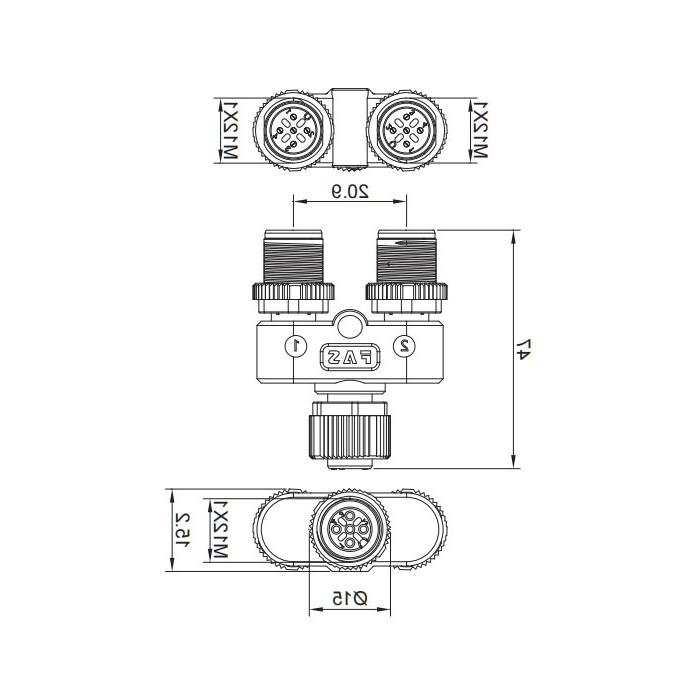 M12 5Pin母头/2M12 5Pin公头、三通接头、644456