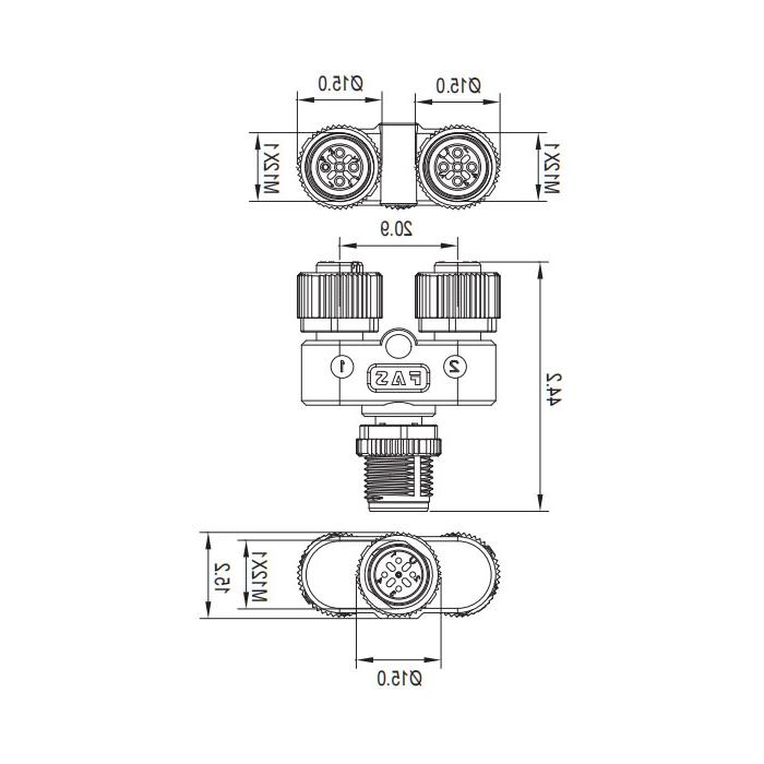 M12 4Pin公头/2M12 4Pin母头、Y型插接器、644442